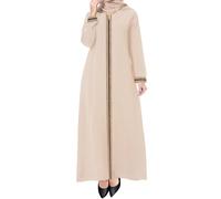 WSPLYSPJY Embroidered Abaya Muslim Dresses for Women Maxi Long Sleeve Prayer Clothes Middle Eastern Kaftans, Light Khaki, XL