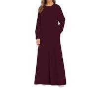 WSPLYSPJY Solid Color Zipper Abaya Muslim Dresses for Women Girls Pockets Islamic Prayer Clothes, Wine Red, Medium