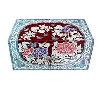 WSPWFQ Handcrafted Lacquer Jewelry Box - Intangible Cultural Heritage Mother of Pearl Inlay & Copper Filigree - Traditional Chinese Folding Craftsmanship (9.5x10x19.5cm)(Red)