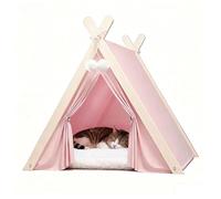 WSPWFQ Teepee Tent for Cats with Cushion, Indoor Cat House and Small Dogs, Portable Folding Tent with Wooden Frame, Washable and Breathable Pet Bed All Year Round (Pink)