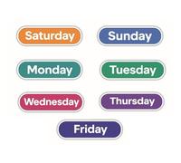 WSQ Days of the Week Vinyl Stickers (Set of 2) - 4" Each - Waterproof, Weather-Resistant - Laptop, Tablet, Car/Truck Window, Classroom & Planner - Modern Pill-Shaped Labels, Unique Color for Every Day