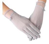 WSQHAO 2 Pair Ice Silk Sunscreen Gloves Women Lace Gloves Thin Mesh Breathable Non-slip Female Gloves Short Driving Gloves for Cycling Fishing(Grey)