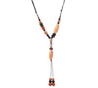 WSQHAO 2Pcs Handmade Ceramic Necklace For Women Ethnic Style Vintage Long Pendant Adjustable Red Black Beaded Jewelry for Women(Color1)