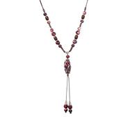 WSQHAO Ceramic Beaded Necklace With Eye Pattern Pendant Handmade Adjustable Wax Cord Vintage Ethnic Jewelry for Women