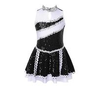 WSQHAO Child Shiny Sequins Cheerleading Uniform Ballet Gymnastics Leotard Dress For Dancing Competiton child Figure Skating For Ladies(Black,6)