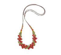 WSQHAO Handcrafted Multicolor Red And Green Ceramic Bead Necklace Adjustable Wax Cord Jewelry Can Also Be Worn As Headp for Women