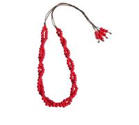 WSQHAO Handcrafted Red Ceramic Bead Twist Necklace Adjustable Wax Cord Long Statement Jewelry for Women