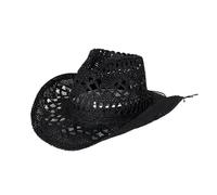 WSQHAO Women's Green Cowboy Hat Straw Plasticity Strong Wide Brim Sunshine Beach Western For Adults(Black)