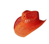 WSQHAO Women's Green Cowboy Hat Straw Plasticity Strong Wide Brim Sunshine Beach Western For Adults(Orange)