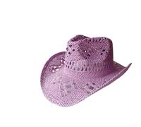 WSQHAO Women's Green Cowboy Hat Straw Plasticity Strong Wide Brim Sunshine Beach Western For Adults(Purple)