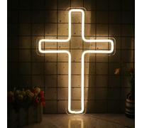 WSRRDRECVHi Cross Neon Sign,Jesus Cross Neon Sign Led Neon Light,Wall Mounted LED Neon Light God Holy Cross Wall Decor,Light up Jesus Decor for Home Christian Festivals Gift