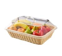 WSRRDRECVHi Wicker Basket With Acrylic Lid,Wicker Serving Tray with Acrylic Cover,Large Tabletop Food Serving Basket,Handmade Woven Bread Picnic Basket Wicker Bread Basket for Serving