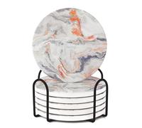 WSRY-Home Ceramic Coasters Set of 6,Drink Coasters with Holder and Cork Base for Mugs Cups and Glasses,Orange Marble Coasters