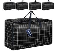 wsryx 4 Pack Extra Large Storage Box with Lids for Moving House, Wardrobe Heavy Duty Laundry Storage Bags with Zips for Clothes, Strong Organiser Packing Boxes (black)