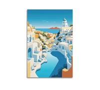 WSSHZXXJ City Landscape Santorini Greece Island Illustration Art Decorative Painting Canvas Wall Posters And Modern Family Bedroom Decor 16x24inch(40x60cm)