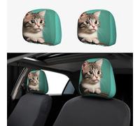 WSSYYBF A curious cat Car Headrest Cover 1 Pcs, Stretch Polyester Protector, Elastic Hem