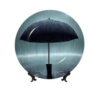 WSSYYBF Black Umbrella in The rain Bone China Decorative Plate7in Ceramic Art Plates with Display Stand for Home, Kitchen, Wall Or Table Decor