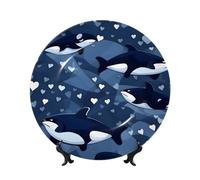 WSSYYBF Blue Killer Whale Bone China Decorative Plate8in Ceramic Art Plates with Display Stand for Home, Kitchen, Wall Or Table Decor