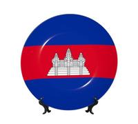 WSSYYBF Cambodia Flag Bone China Decorative Plate7in Ceramic Art Plates with Display Stand for Home, Kitchen, Wall Or Table Decor