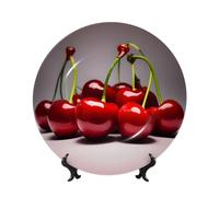 WSSYYBF Chilean Cherries Bone China Decorative Plate7in Ceramic Art Plates with Display Stand for Home, Kitchen, Wall Or Table Decor