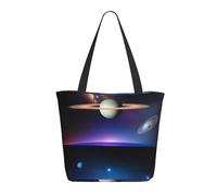 WSSYYBF Cosmic Saturn Tote Bags.Large Zippered Polyester Tote, Padded Shoulder Bag for Travel Shopping