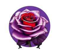 WSSYYBF Fuchsia Rose Bone China Decorative Plate10in Ceramic Art Plates with Display Stand for Home, Kitchen, Wall Or Table Decor