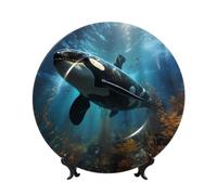 WSSYYBF Huge Killer Whales Bone China Decorative Plate10in Ceramic Art Plates with Display Stand for Home, Kitchen, Wall Or Table Decor
