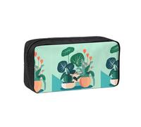 WSSYYBF Indoor Cartoon Potted Green Plants Simple and Spacious Pen case.Large SpaciousCase, 600D Oxford Zipper Pouch for Work OfficeWomen's Fashion