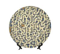 WSSYYBF Labyrinth Treasure Map Bone China Decorative Plate8in Ceramic Art Plates with Display Stand for Home, Kitchen, Wall Or Table Decor