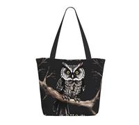 WSSYYBF Late Night Owl Tote Bags.Large Zippered Polyester Tote, Padded Shoulder Bag for Travel Shopping