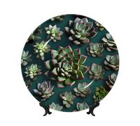 WSSYYBF Many Succulents Bone China Decorative Plate6in Ceramic Art Plates with Display Stand for Home, Kitchen, Wall Or Table Decor