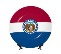 WSSYYBF Missouri State Flag Bone China Decorative Plate10in Ceramic Art Plates with Display Stand for Home, Kitchen, Wall Or Table Decor