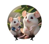 WSSYYBF Mother and Child Rats Bone China Decorative Plate10in Ceramic Art Plates with Display Stand for Home, Kitchen, Wall Or Table Decor