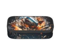 WSSYYBF Pencil Case, Black, Rugby on Fire Pattern