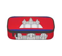 WSSYYBF Pencil Case with Cambodia Flag Pattern, Black, Zipper Closure