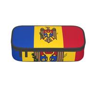 WSSYYBF Pencil Case with Moldova Flag Pattern, Black, Zipped Pencil Pouch