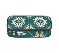 WSSYYBF Pencil Case with Zipper Closure, Teal and Gold Exotic Floral Pattern, 22 x 12 x 4 cm