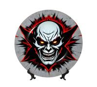 WSSYYBF Red and Black Evil Ghost Bone China Decorative Plate7in Ceramic Art Plates with Display Stand for Home, Kitchen, Wall Or Table Decor