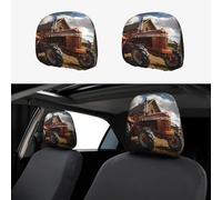 WSSYYBF Red Tractor Car Headrest Cover 2 Pcs. Stylish full-width printed car headrest covers, soft, comfortable, and easy to install.
