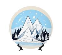 WSSYYBF Snow-Capped Mountains Bone China Decorative Plate7in Ceramic Art Plates with Display Stand for Home, Kitchen, Wall Or Table Decor