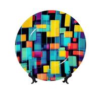 WSSYYBF Square Geometry Diagram Bone China Decorative Plate6in Ceramic Art Plates with Display Stand for Home, Kitchen, Wall Or Table Decor