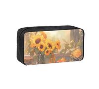 WSSYYBF Sunflowers Under The windowsill Simple and Spacious Pen case.Large SpaciousCase, 600D Oxford Zipper Pouch for Work OfficeWomen's Fashion