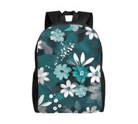 WSSYYBF Teal Grey and White Floral Backpack. Stylish, lightweight, water-repellent, made of durable Oxford cloth.