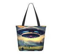 WSSYYBF UFO landing Tote Bags.Large Zippered Polyester Tote, Padded Shoulder Bag for Travel Shopping