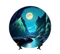 WSSYYBF Water Moon Cave Bone China Decorative Plate8in Ceramic Art Plates with Display Stand for Home, Kitchen, Wall Or Table Decor