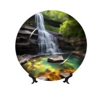 WSSYYBF Waterfall Views Bone China Decorative Plate7in Ceramic Art Plates with Display Stand for Home, Kitchen, Wall Or Table Decor