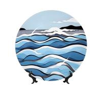 WSSYYBF Waves Lapping at The Rocks Bone China Decorative Plate6in Ceramic Art Plates with Display Stand for Home, Kitchen, Wall Or Table Decor