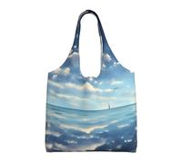 WSSYYBF White clouds over the sea Canvas Tote Bag, Polyester Shopping Tote, Large Capacity