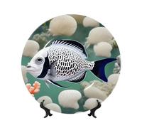 WSSYYBF White Tropical Fish Bone China Decorative Plate7in Ceramic Art Plates with Display Stand for Home, Kitchen, Wall Or Table Decor