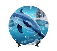 WSSYYBF Winter The Dolphin Bone China Decorative Plate10in Ceramic Art Plates with Display Stand for Home, Kitchen, Wall Or Table Decor